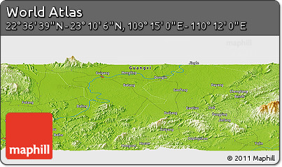 Physical Panoramic Map of the Area around 22° 53' 22" N, 109° 43' 29" E