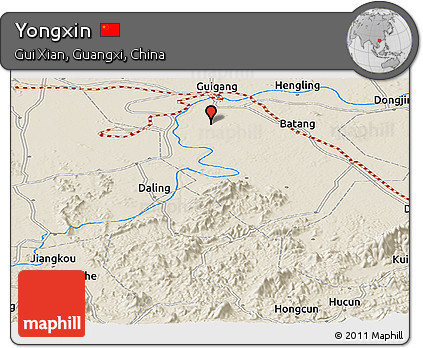 Shaded Relief Panoramic Map of Yongxin