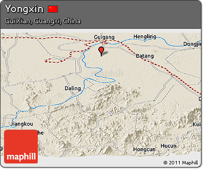 Shaded Relief Panoramic Map of Yongxin