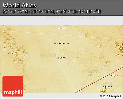 Physical 3D Map of the Area around 22° 53' 22" N, 10° 16' 30" E