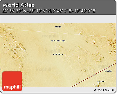 Physical 3D Map of the Area around 22° 53' 22" N, 10° 16' 30" E