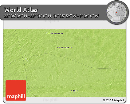 Physical 3D Map of the Area around 22° 53' 22" N, 10° 7' 30" W