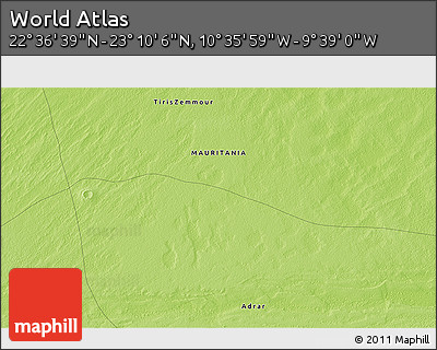 Physical 3D Map of the Area around 22° 53' 22" N, 10° 7' 30" W