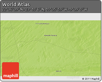 Physical 3D Map of the Area around 22° 53' 22" N, 10° 7' 30" W