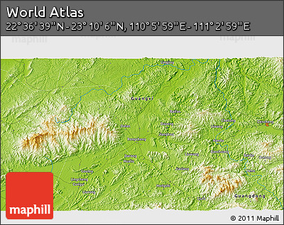 Physical 3D Map of the Area around 22° 53' 22" N, 110° 34' 29" E