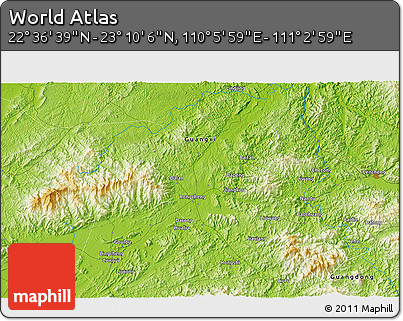 Physical 3D Map of the Area around 22° 53' 22" N, 110° 34' 29" E