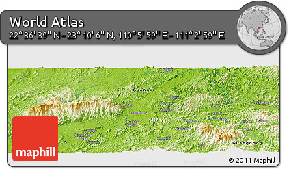Physical Panoramic Map of the Area around 22° 53' 22" N, 110° 34' 29" E