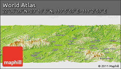 Physical Panoramic Map of the Area around 22° 53' 22" N, 110° 34' 29" E