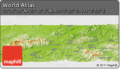 Physical Panoramic Map of the Area around 22° 53' 22" N, 110° 34' 29" E