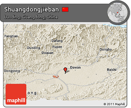 Shaded Relief Panoramic Map of Shuangdongjieban