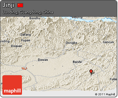 Shaded Relief Panoramic Map of Jinji