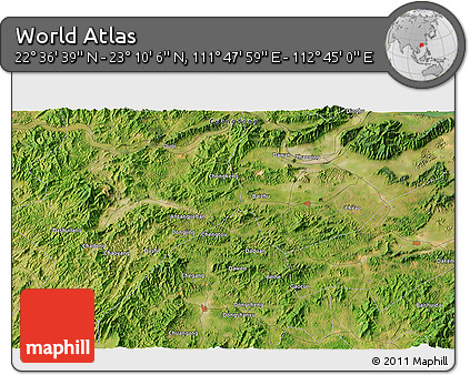 Satellite 3D Map of the Area around 22° 53' 22" N, 112° 16' 30" E