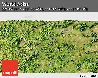 Satellite 3D Map of the Area around 22° 53' 22" N, 112° 16' 30" E
