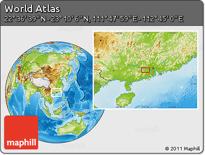 Physical Location Map of the Area around 22° 53' 22" N, 112° 16' 30" E