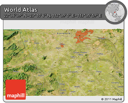 Satellite 3D Map of the Area around 22° 53' 22" N, 113° 7' 30" E