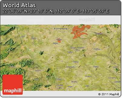 Satellite 3D Map of the Area around 22° 53' 22" N, 113° 7' 30" E