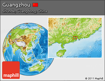 Physical Location Map of Guangzhou