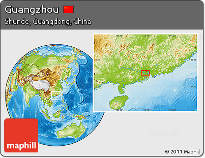 Physical Location Map of Guangzhou