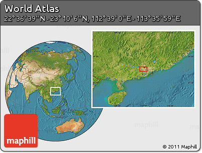 Satellite Location Map of the Area around 22° 53' 22" N, 113° 7' 30" E