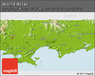 Physical 3D Map of the Area around 22° 53' 22" N, 115° 40' 30" E