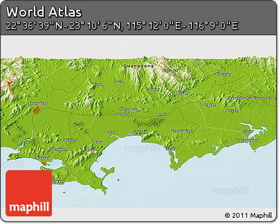 Physical 3D Map of the Area around 22° 53' 22" N, 115° 40' 30" E