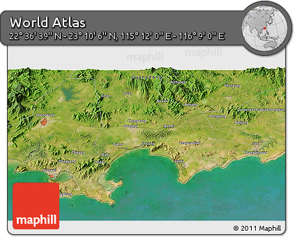 Satellite 3D Map of the Area around 22° 53' 22" N, 115° 40' 30" E