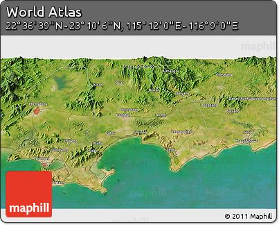 Satellite 3D Map of the Area around 22° 53' 22" N, 115° 40' 30" E