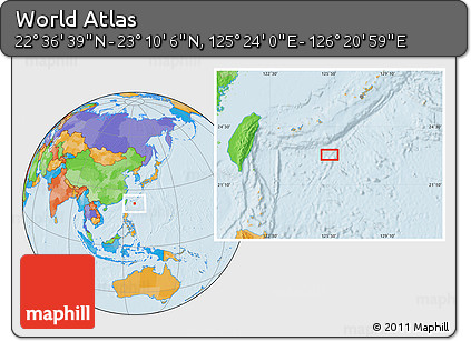 Political Location Map of the Area around 22° 53' 22" N, 125° 52' 30" E