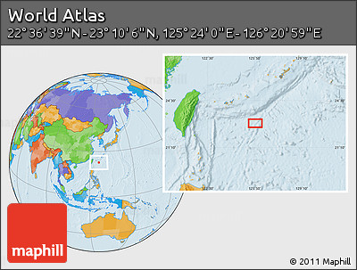 Political Location Map of the Area around 22° 53' 22" N, 125° 52' 30" E