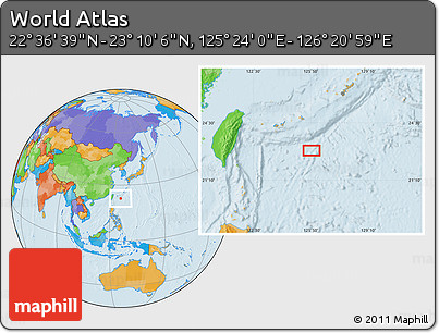 Political Location Map of the Area around 22° 53' 22" N, 125° 52' 30" E