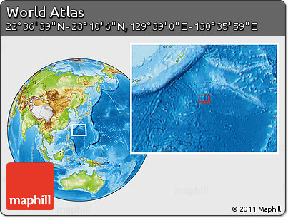 Physical Location Map of the Area around 22° 53' 22" N, 130° 7' 30" E
