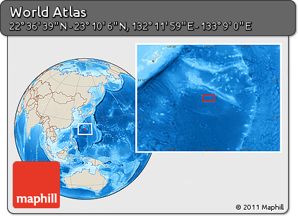 Shaded Relief Location Map of the Area around 22° 53' 22" N, 132° 40' 30" E