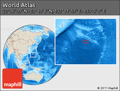 Shaded Relief Location Map of the Area around 22° 53' 22" N, 132° 40' 30" E