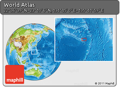 Physical Location Map of the Area around 22° 53' 22" N, 135° 13' 29" E