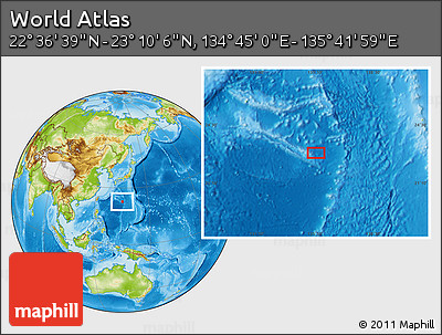 Physical Location Map of the Area around 22° 53' 22" N, 135° 13' 29" E