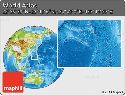 Physical Location Map of the Area around 22° 53' 22" N, 135° 13' 29" E