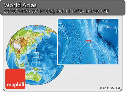 Physical Location Map of the Area around 22° 53' 22" N, 141° 10' 30" E