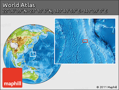 Physical Location Map of the Area around 22° 53' 22" N, 141° 10' 30" E