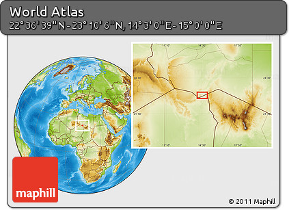 Physical Location Map of the Area around 22° 53' 22" N, 14° 31' 30" E