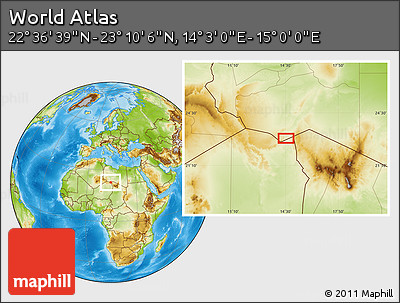 Physical Location Map of the Area around 22° 53' 22" N, 14° 31' 30" E