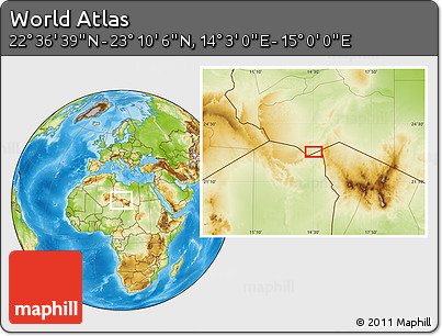 Physical Location Map of the Area around 22° 53' 22" N, 14° 31' 30" E
