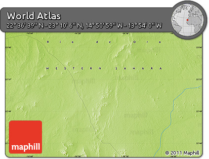 Physical Map of the Area around 22° 53' 22" N, 14° 22' 30" W