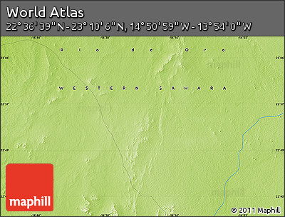 Physical Map of the Area around 22° 53' 22" N, 14° 22' 30" W