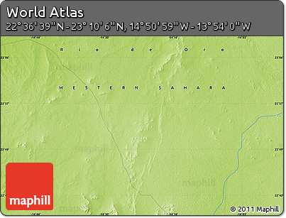 Physical Map of the Area around 22° 53' 22" N, 14° 22' 30" W