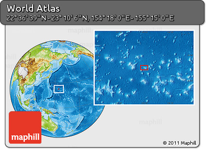 Physical Location Map of the Area around 22° 53' 22" N, 154° 46' 30" E