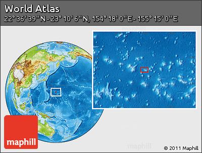 Physical Location Map of the Area around 22° 53' 22" N, 154° 46' 30" E