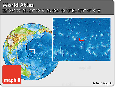 Physical Location Map of the Area around 22° 53' 22" N, 154° 46' 30" E