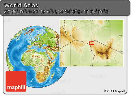Physical Location Map of the Area around 22° 53' 22" N, 15° 22' 30" E