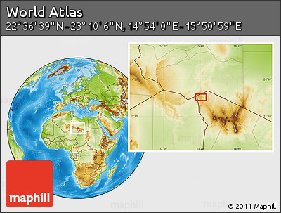 Physical Location Map of the Area around 22° 53' 22" N, 15° 22' 30" E