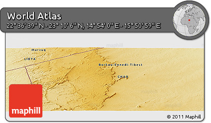 Physical Panoramic Map of the Area around 22° 53' 22" N, 15° 22' 30" E
